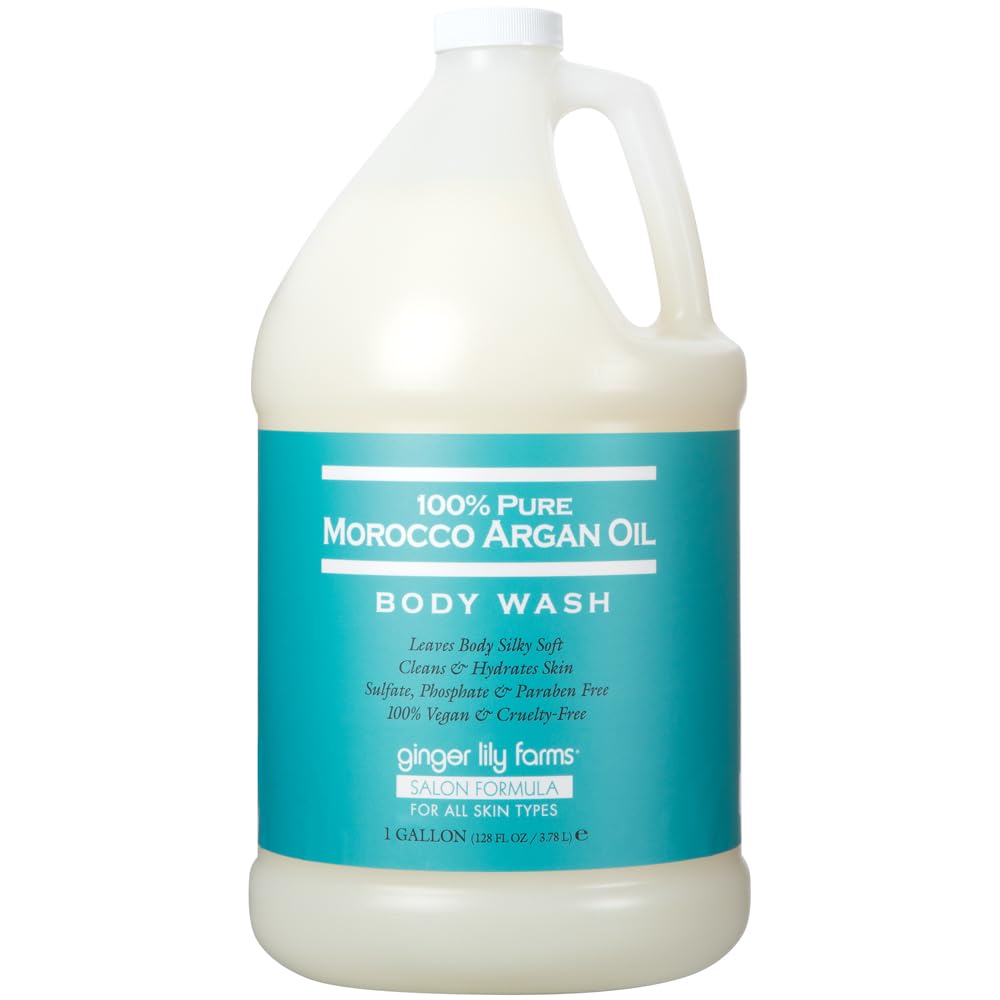 Ginger Lily Farms Argan Oil Body Wash bottle highlights premium formula for daily hydration
