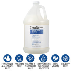Ginger Lily Farms ZeroDerm allergen-free formula label on bottle, suitable for sensitive skin.
