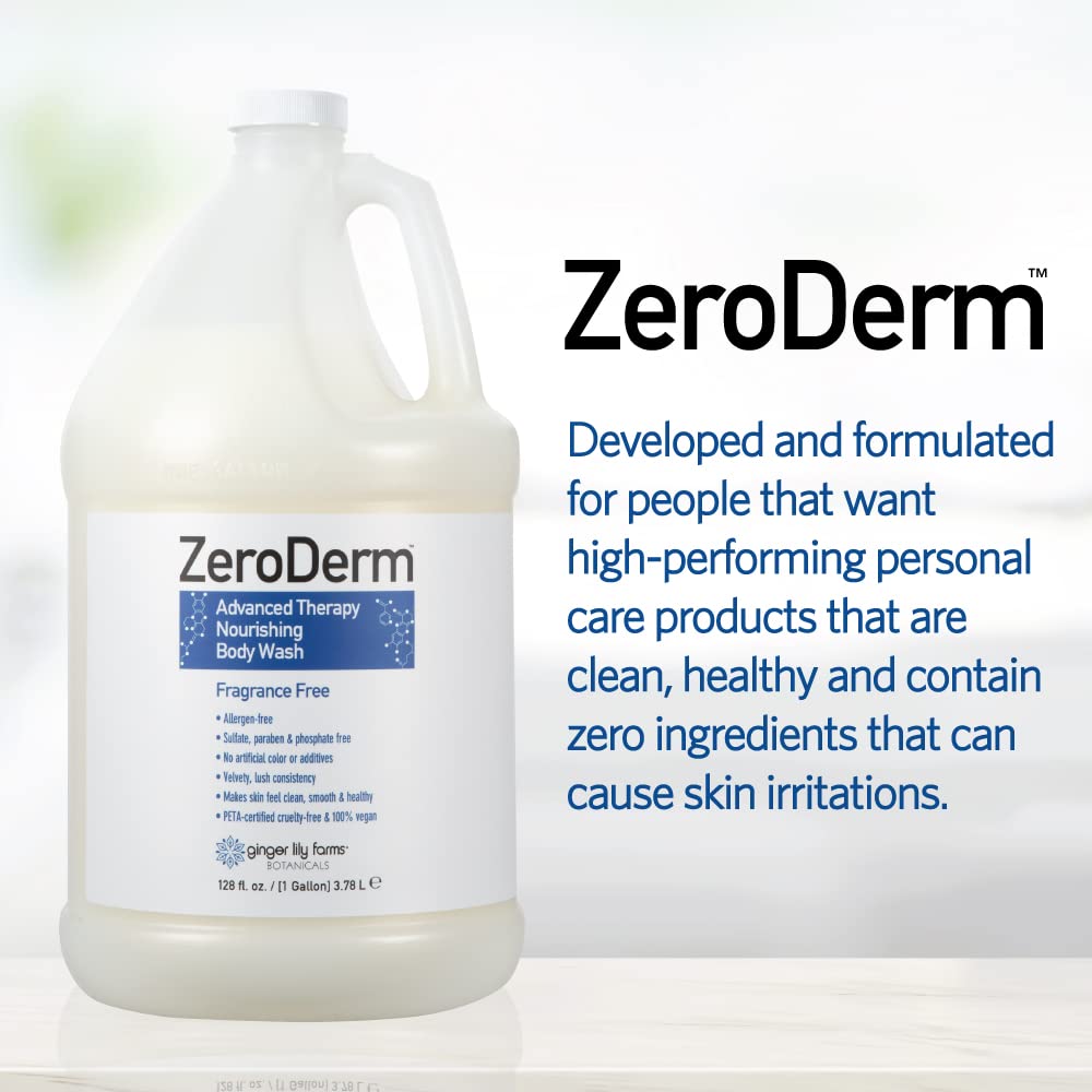 Ginger Lily Farms ZeroDerm 1-gallon refill, supports reduced plastic waste.