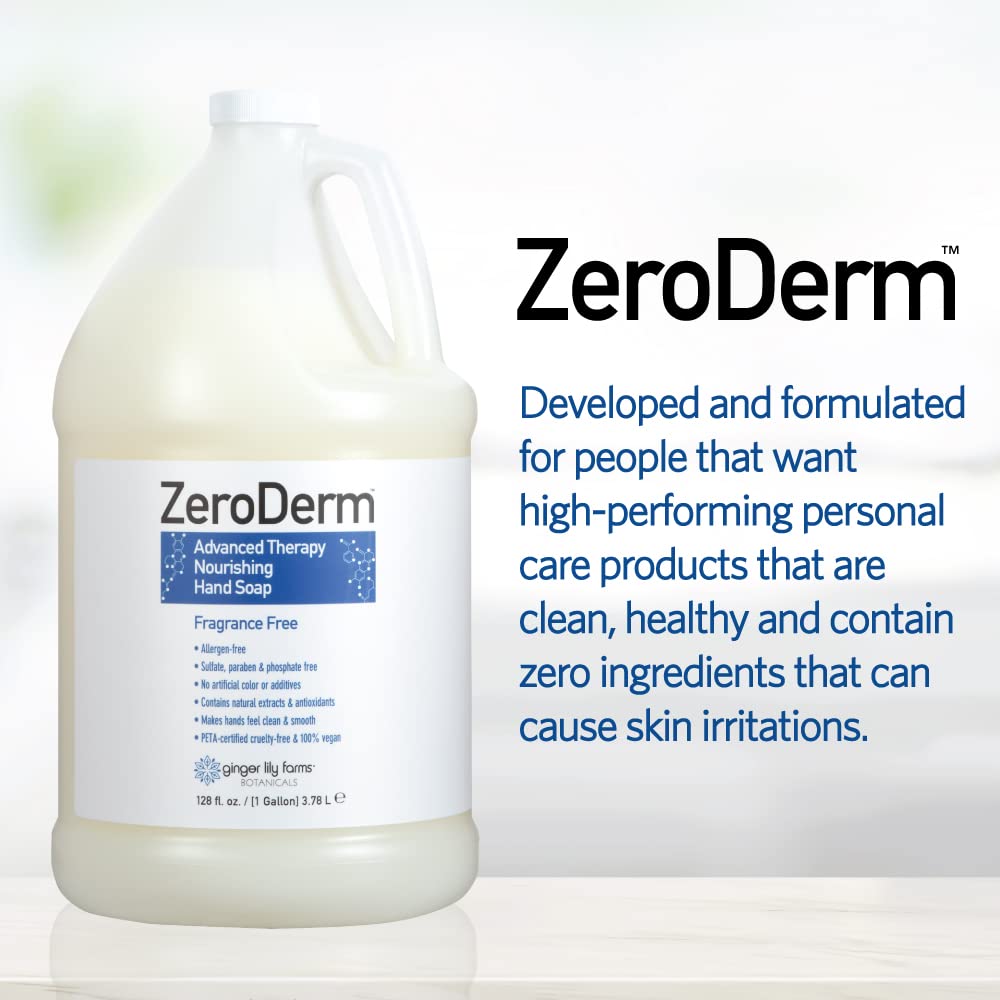 Ginger Lily Farms ZeroDerm gallon refill pack reduces plastic waste in shared spaces.
