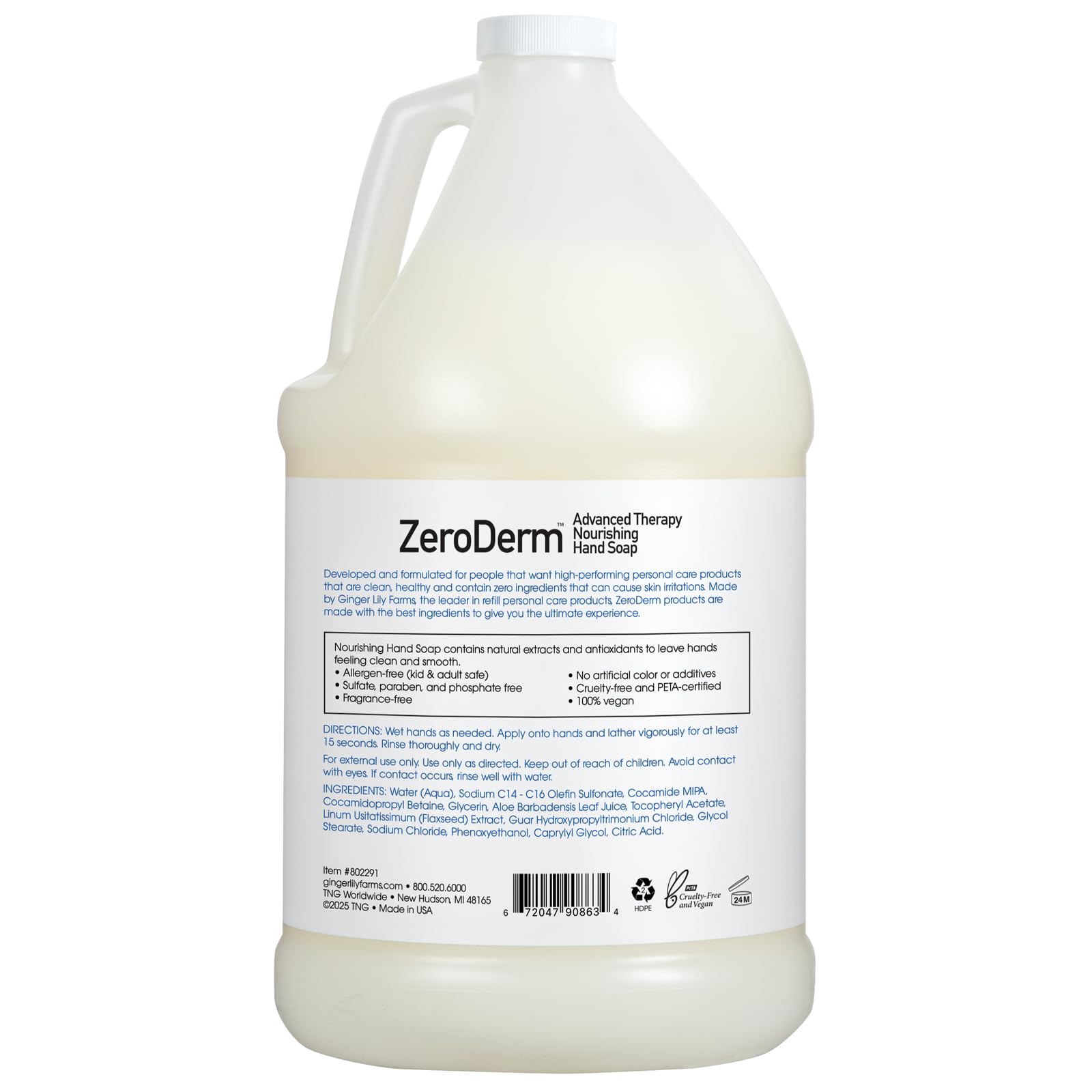 Ginger Lily Farms ZeroDerm hand soap—rich lather delivers soft, clean hands.