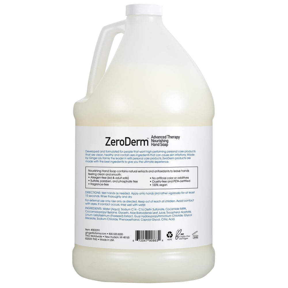 Ginger Lily Farms ZeroDerm hand soap—rich lather delivers soft, clean hands.