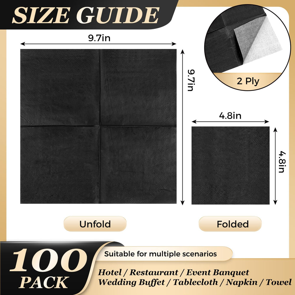 Ginkgo 2-ply black cocktail napkins unfolded, ideal for drinks and desserts.