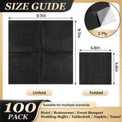 Ginkgo 2-ply black cocktail napkins unfolded, ideal for drinks and desserts.