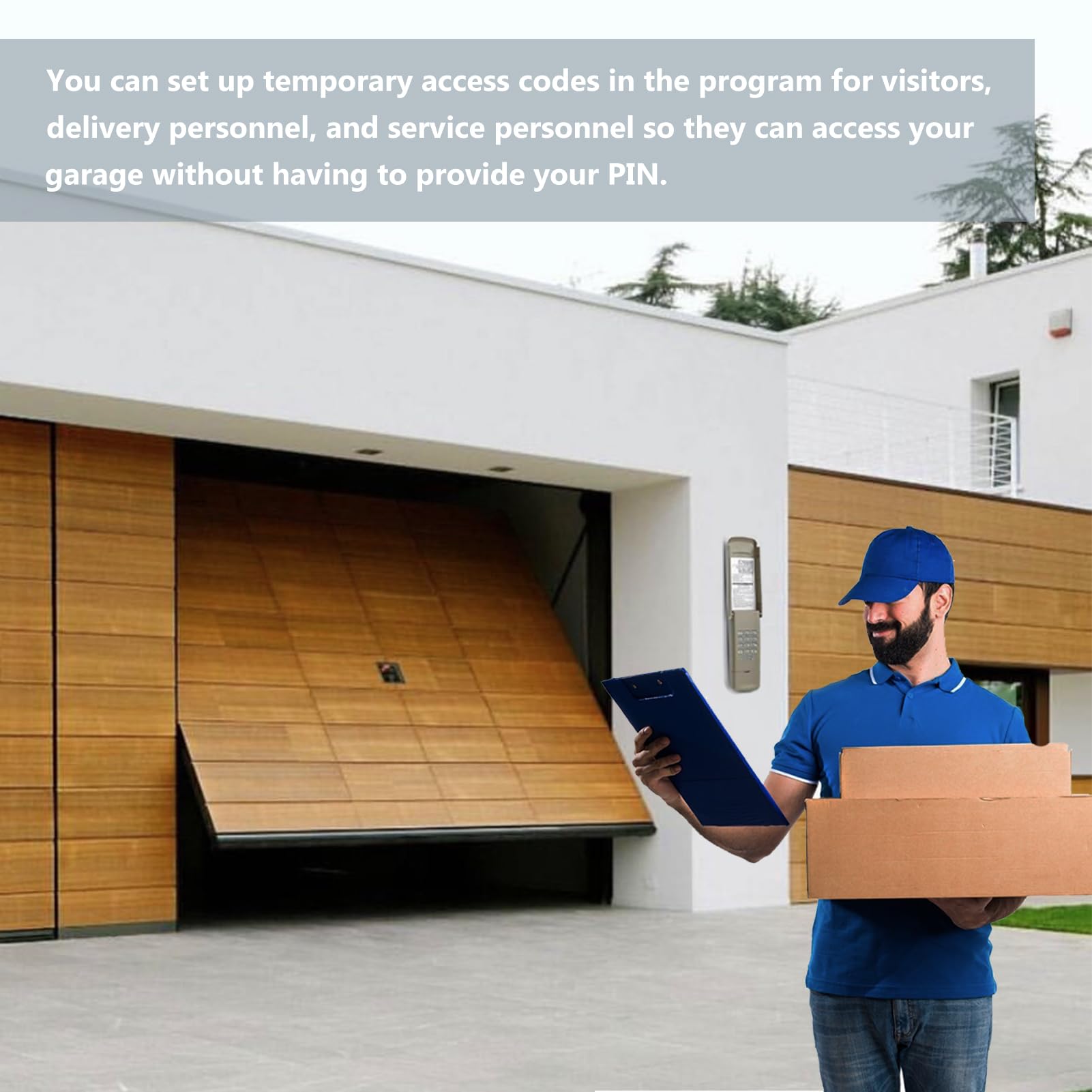 GIOATY universal keypad with included guide and hardware for quick installation.