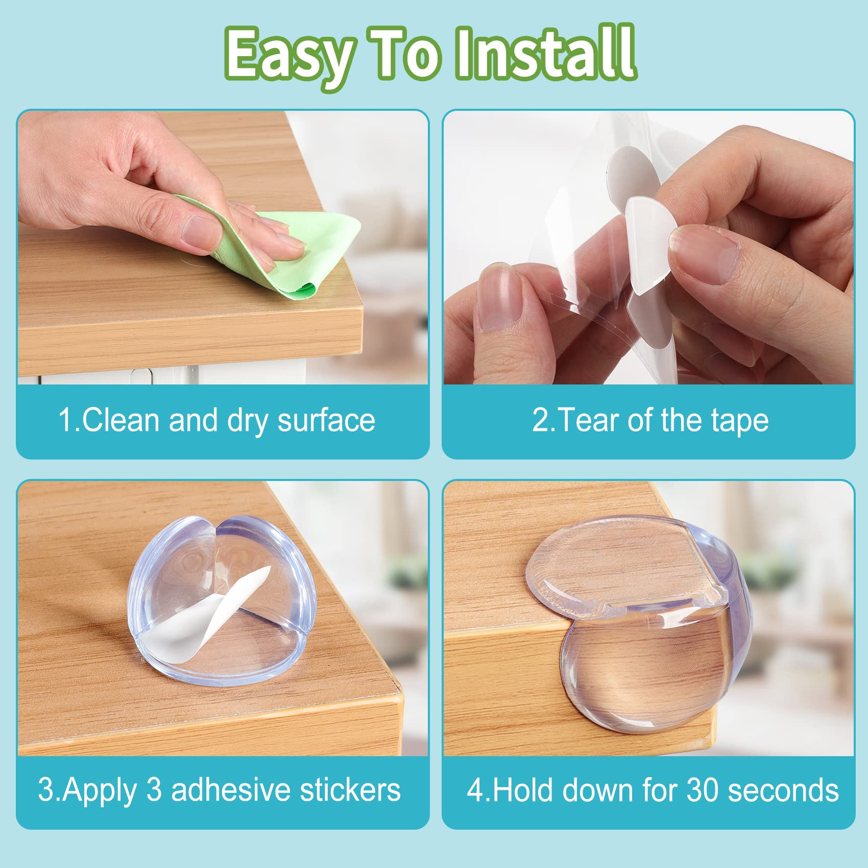 Gioriches corner protectors on multiple surfaces blend with furniture.