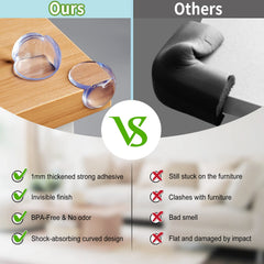 Gioriches transparent corner protector on wood edge remains discreet and protective.