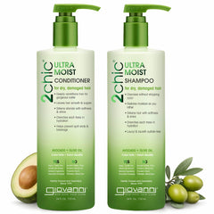 Giovanni 2Chic Ultra-Moist shampoo bottle pour demonstrates easy cleansing.