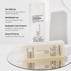 Close up of Giovanni Tea Tree Triple Treat shampoo foam for a cooling sensation