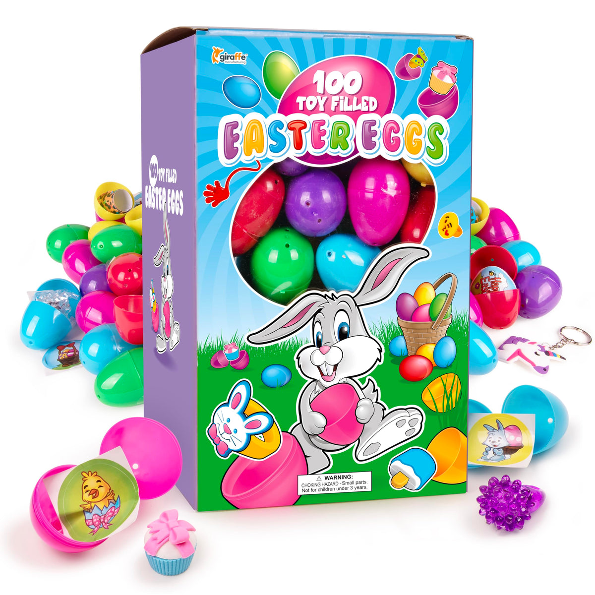 Giraffe Manufacturing 100-pack eggs in bright colors for lively Easter hunts