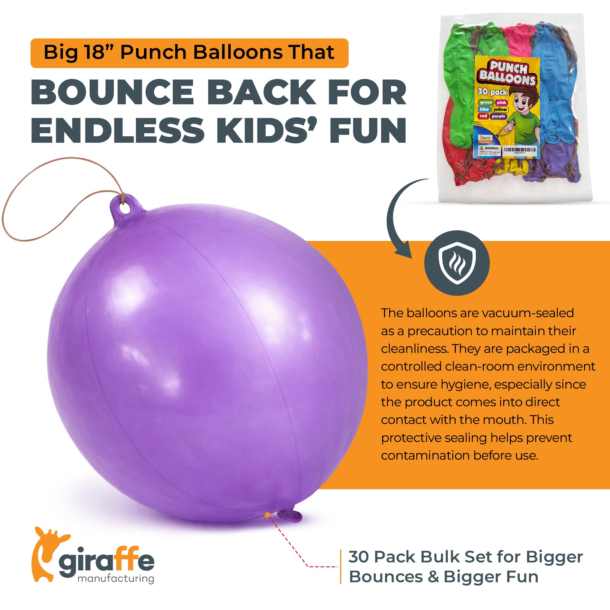 Giraffe Manufacturing 18-inch Easter-basket-fillers punch balloons bring color to eggs and prizes.
