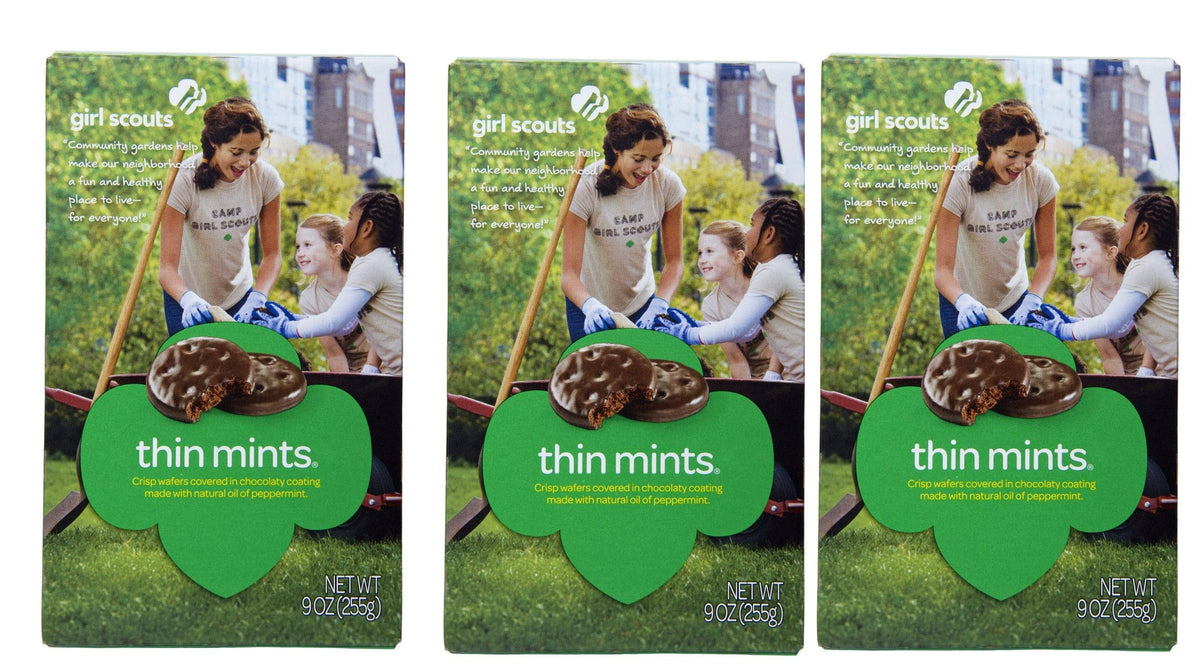 Girl Scout Thin Mints 3-box pack for sharing and gifting, crisp chocolate mint cookies