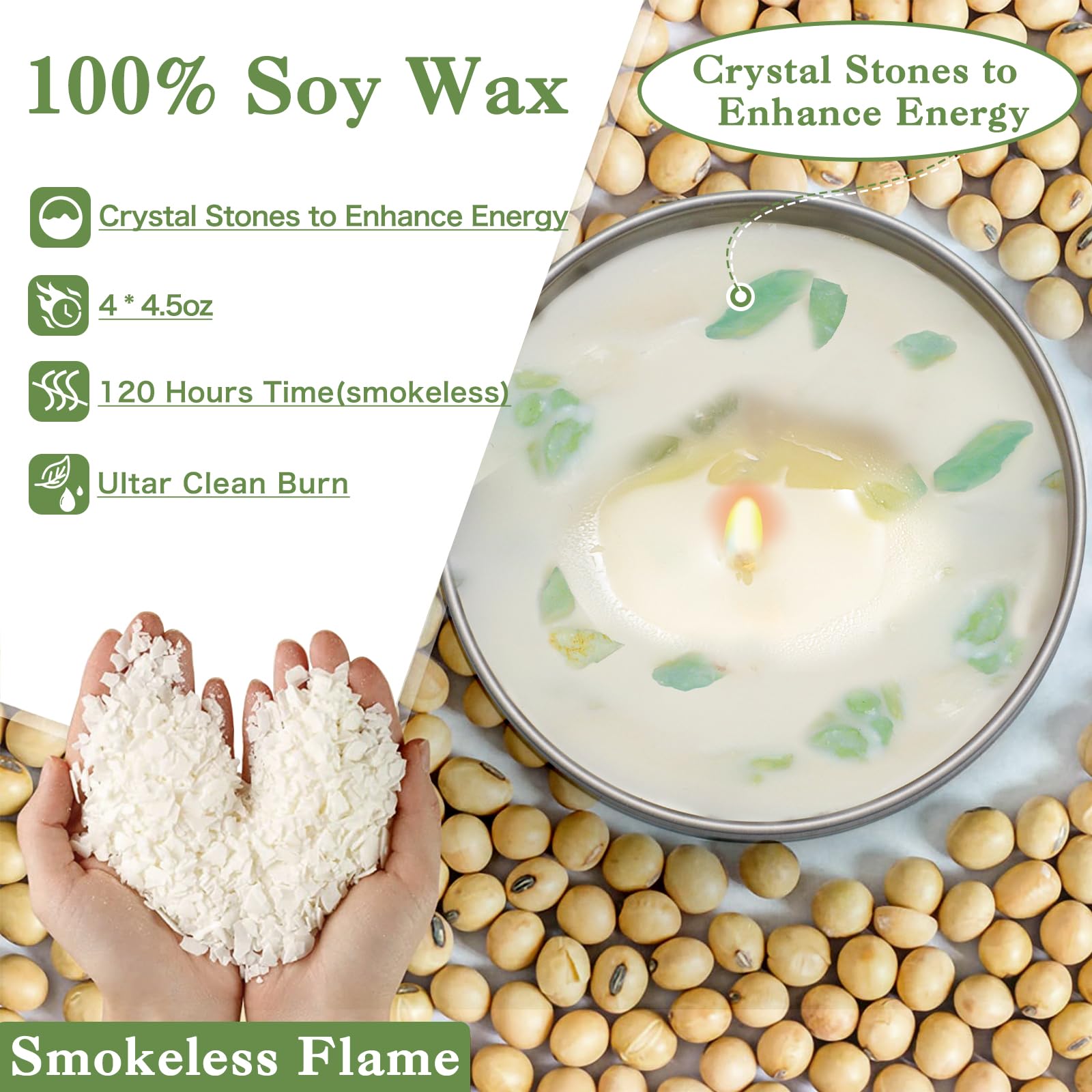 Gisly candle shows crystal healing stones for decorative energy focus.