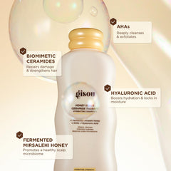 Gisou Honey Gloss Ceramide Therapy Shampoo pour illustrates controlled cleansing