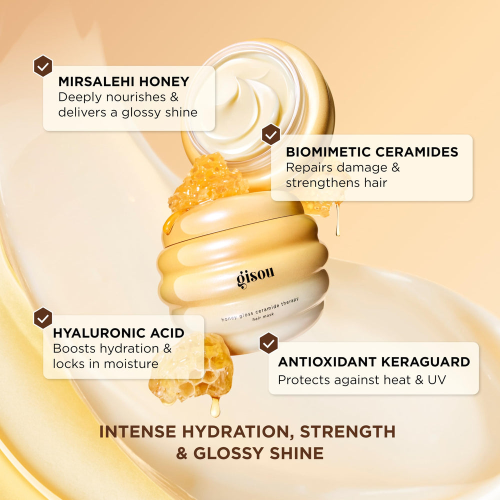 Gisou Honey Gloss mask being applied to lengths for shine and smoothness.