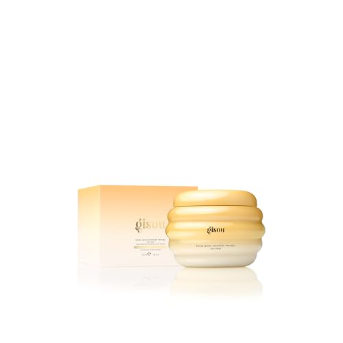Gisou Honey Gloss Ceramide Therapy Mask honey jar closeup highlighting natural ingredients.