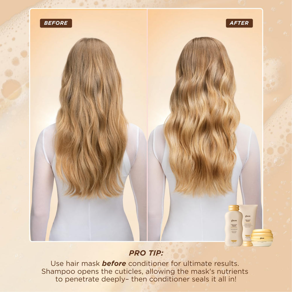 Gisou Honey Gloss Ceramide Therapy Mask pre-wash ritual prepares hair before washing.