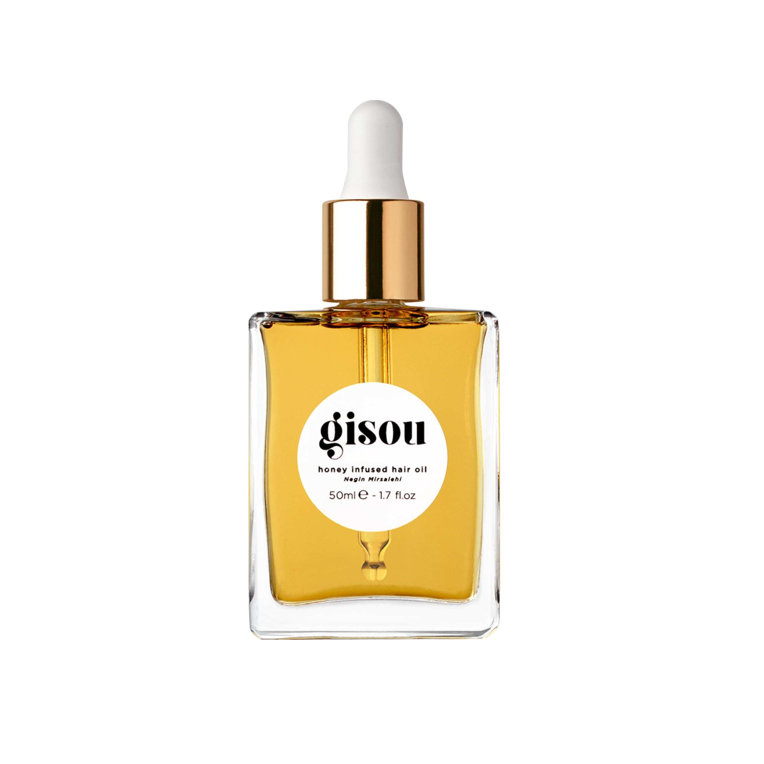 Gisou Honey Infused Hair Oil bottle pour demonstrates lightweight hydration for hair health
