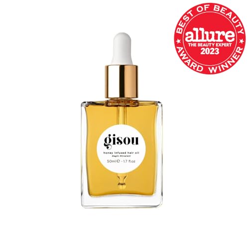 Gisou Honey Infused Hair Oil close-up highlights nourishing honey blend for shine