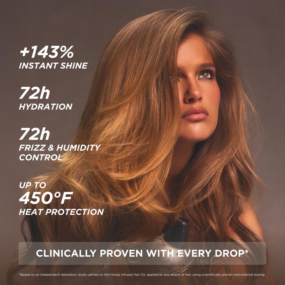 Gisou Honey Infused Hair Oil frizz control close-up on strands