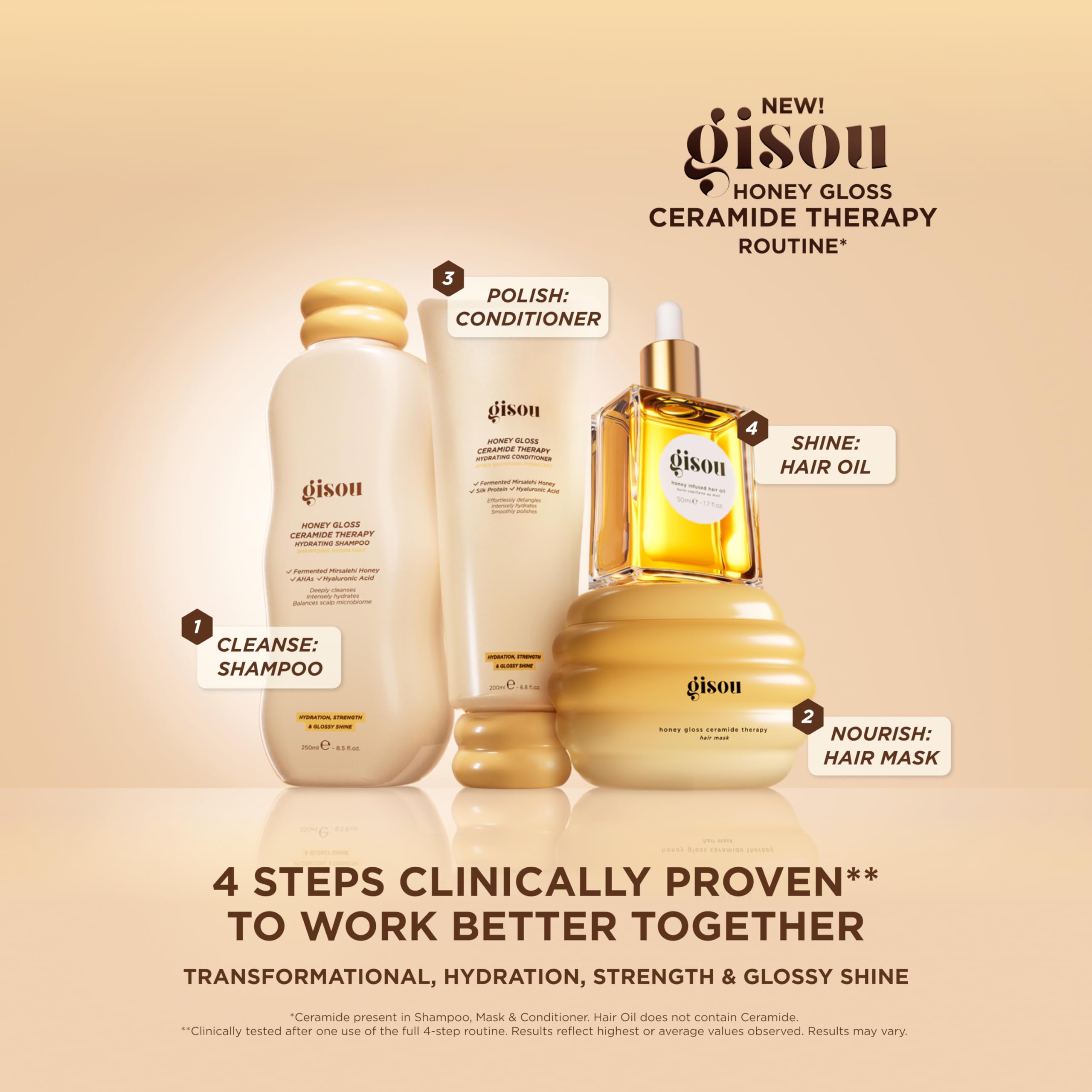 Gisou Honey Infused Hair Oil mini travel size on vanity