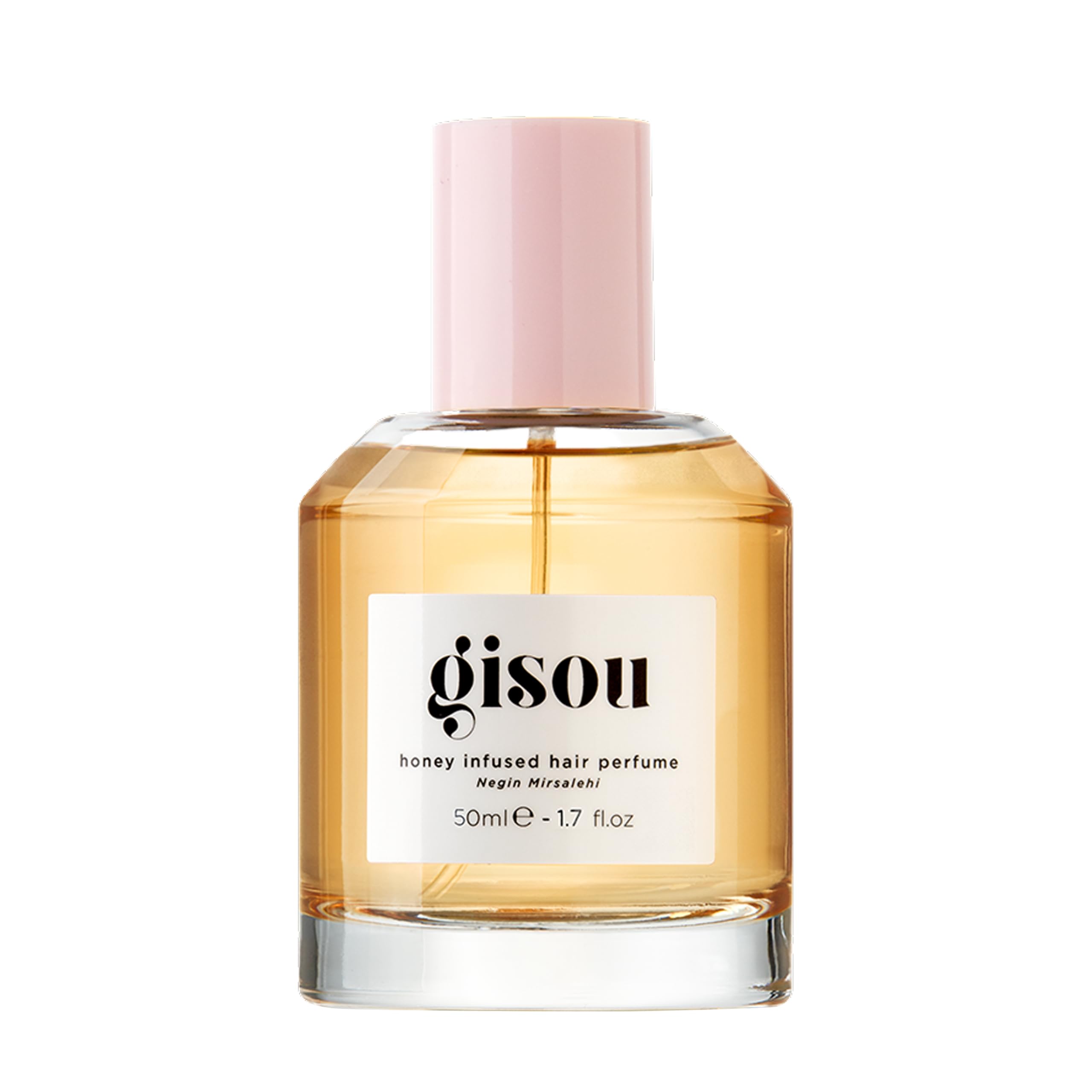Gisou Honey Infused Hair Perfume bottle close-up for glossy, hydrated hair.