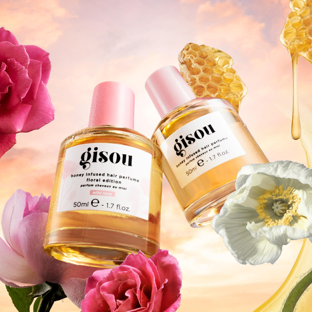 Hair appears silky and glossy after using Gisou perfume.