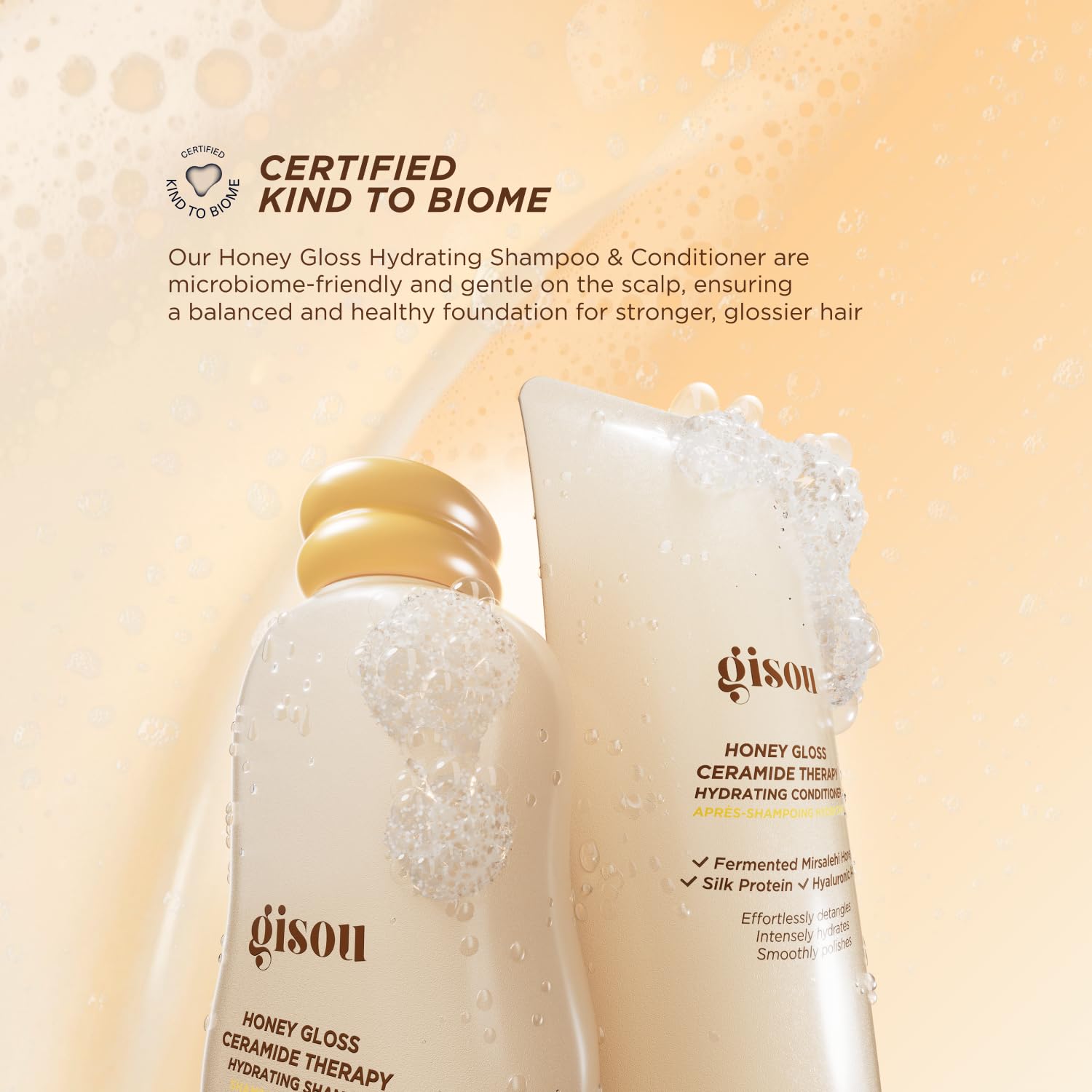 Gisou Microbiome balance scalp image emphasizes microbiome-friendly formula for healthier-looking hair