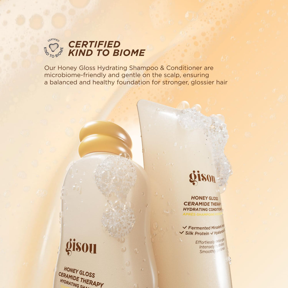 Gisou Microbiome balance scalp image emphasizes microbiome-friendly formula for healthier-looking hair