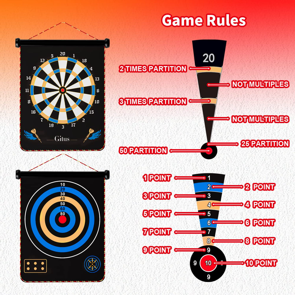 Gitus wall-mountable dart board ready for teen game room setup.