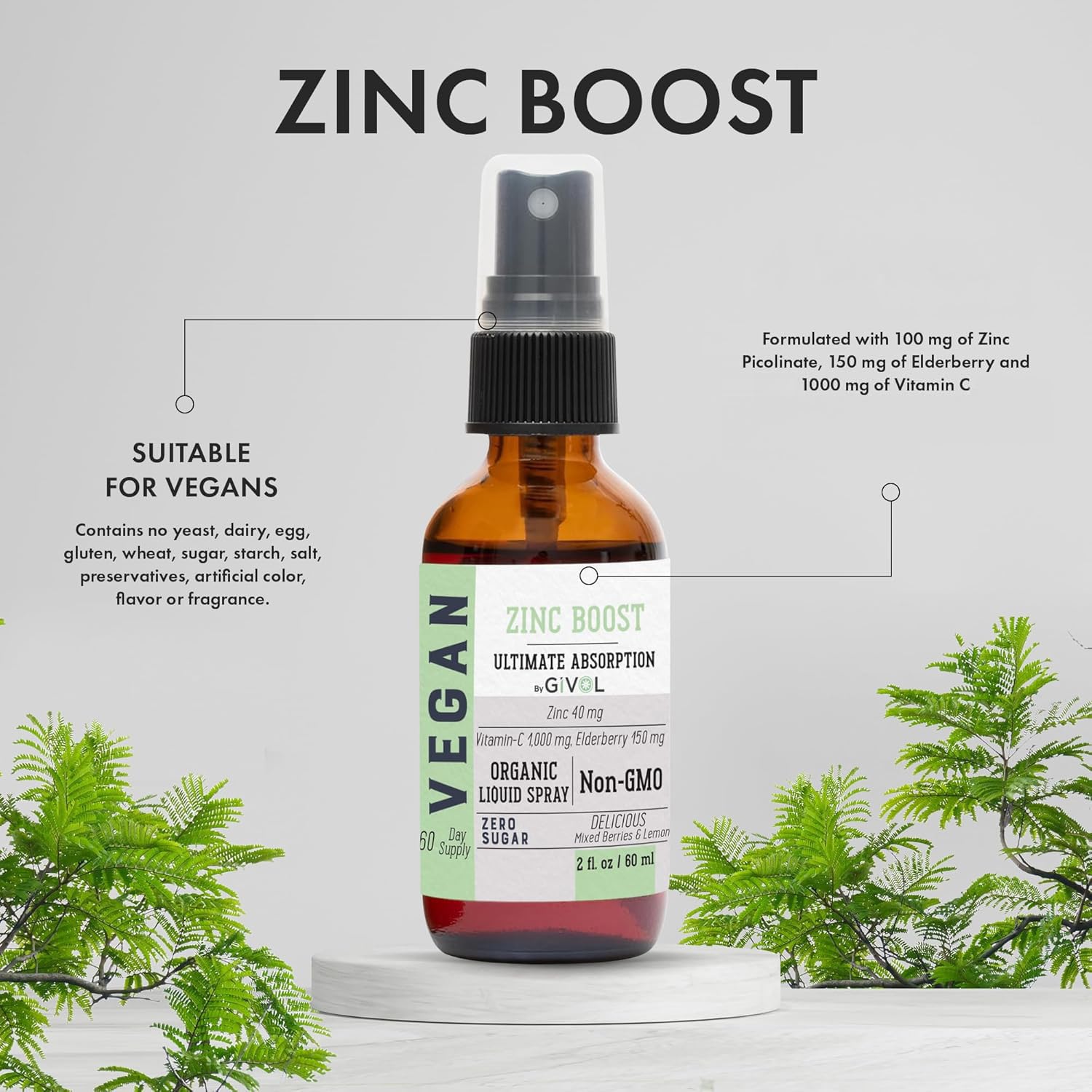 GIVOL Organic Zinc Boost Mist spray application close-up for convenient mist.