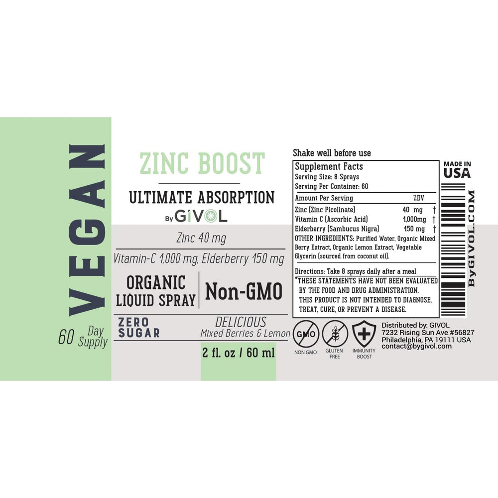 GIVOL Zinc Boost Mist exterior packaging highlighting USA origin and brand story.