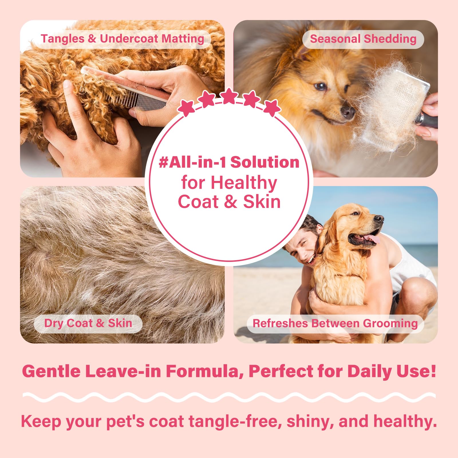 GJYC PET detangler on coat delivering shine and manageability