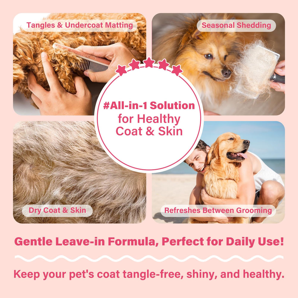 GJYC PET detangler on coat delivering shine and manageability