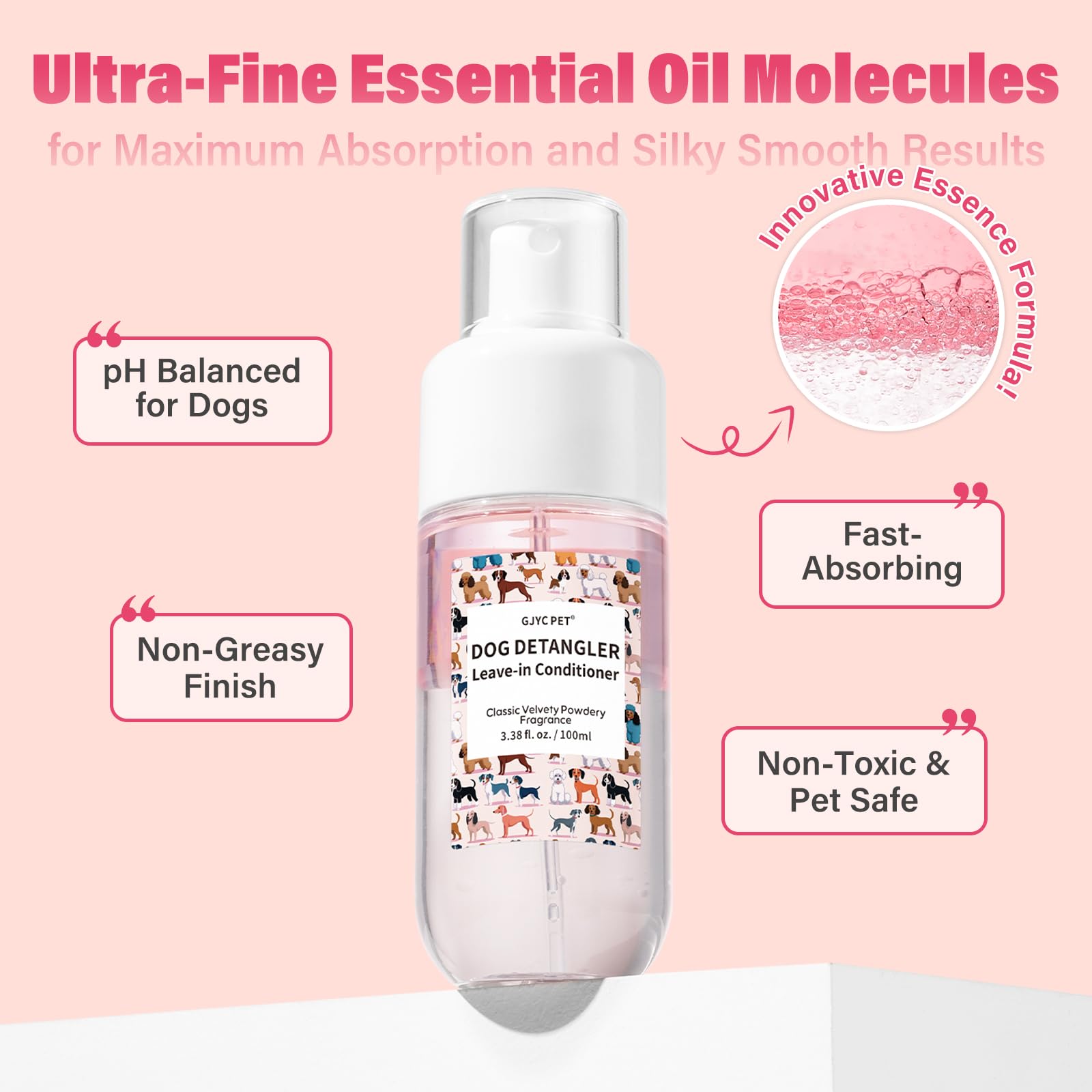 GJYC PET detangler ingredients showcase coconut and jojoba oils