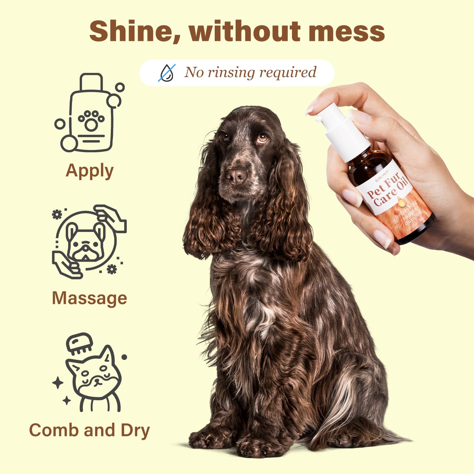 GJYC PET Fur Care Oil detangles knots for quicker grooming sessions.