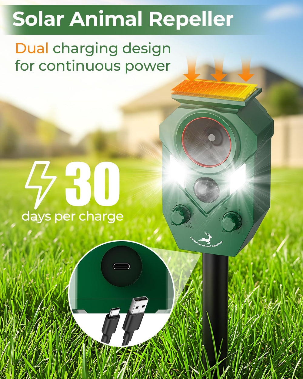 G-Jyuncyou Solar Deer Repellent strobe light illuminating outdoor space