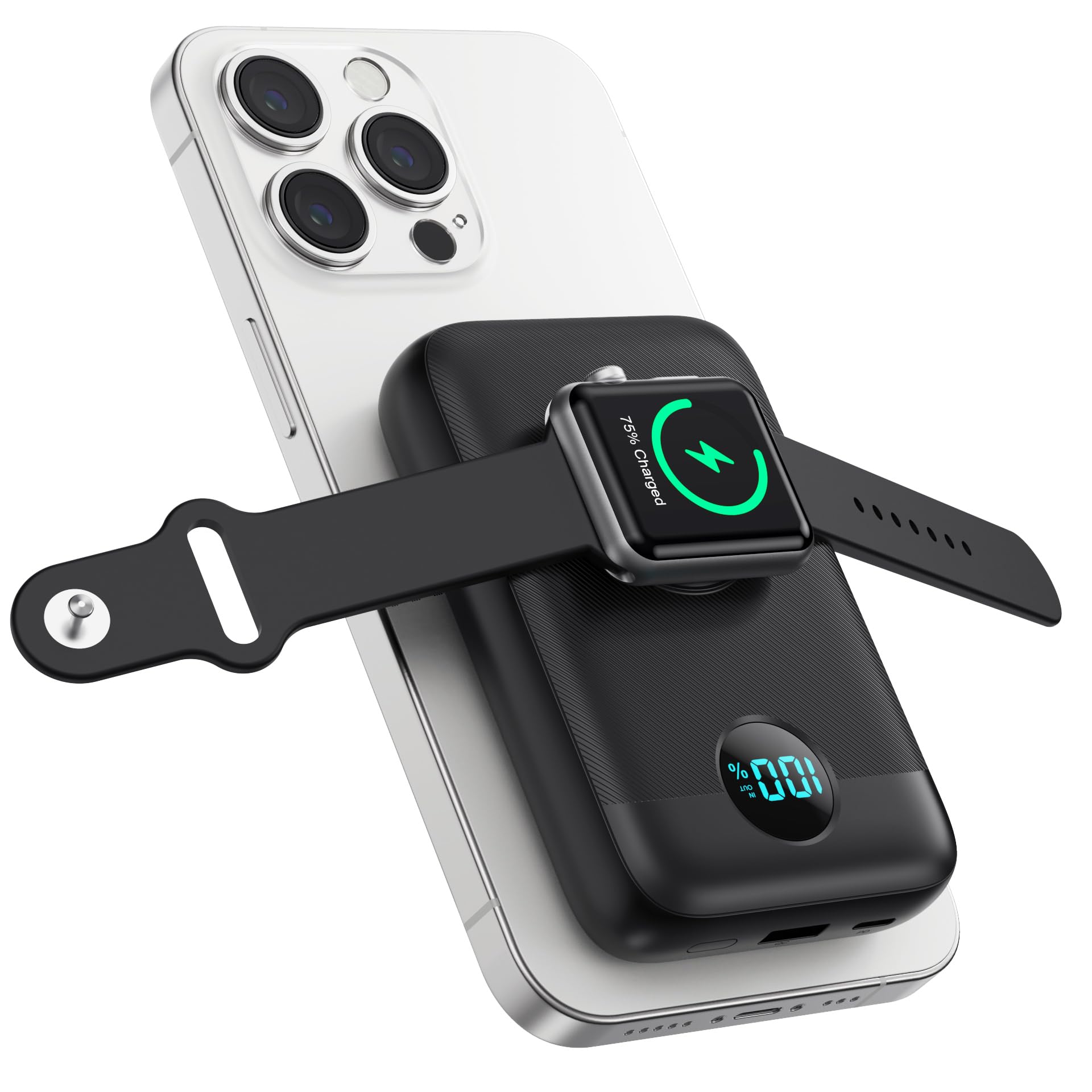 GKUTW magnetic power bank showing MagSafe attachment for iPhone with secure on-the-go charging