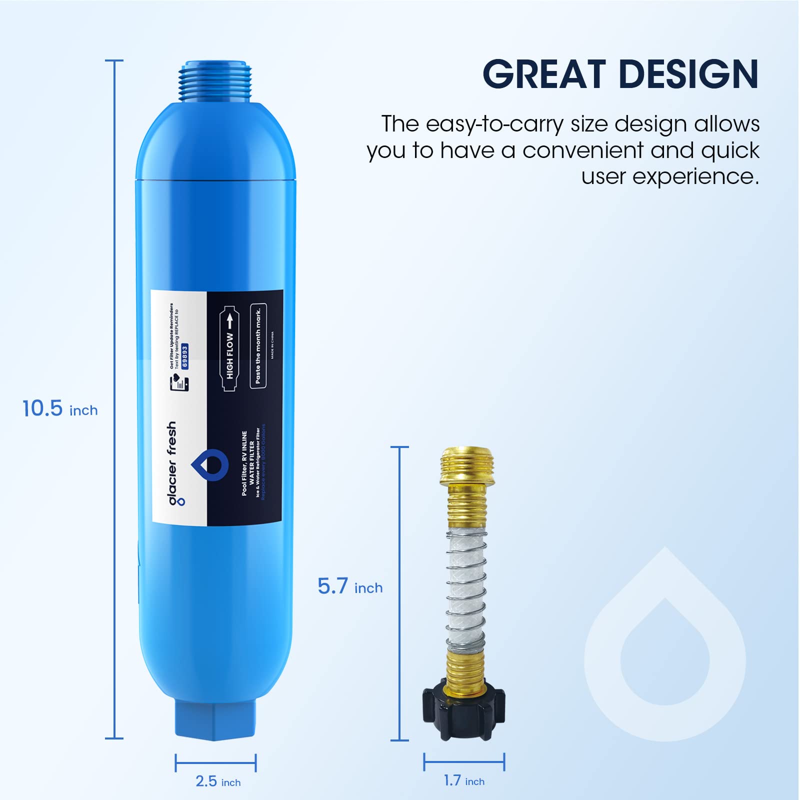 GLACIER FRESH long-lasting inline filter lasts a camping season