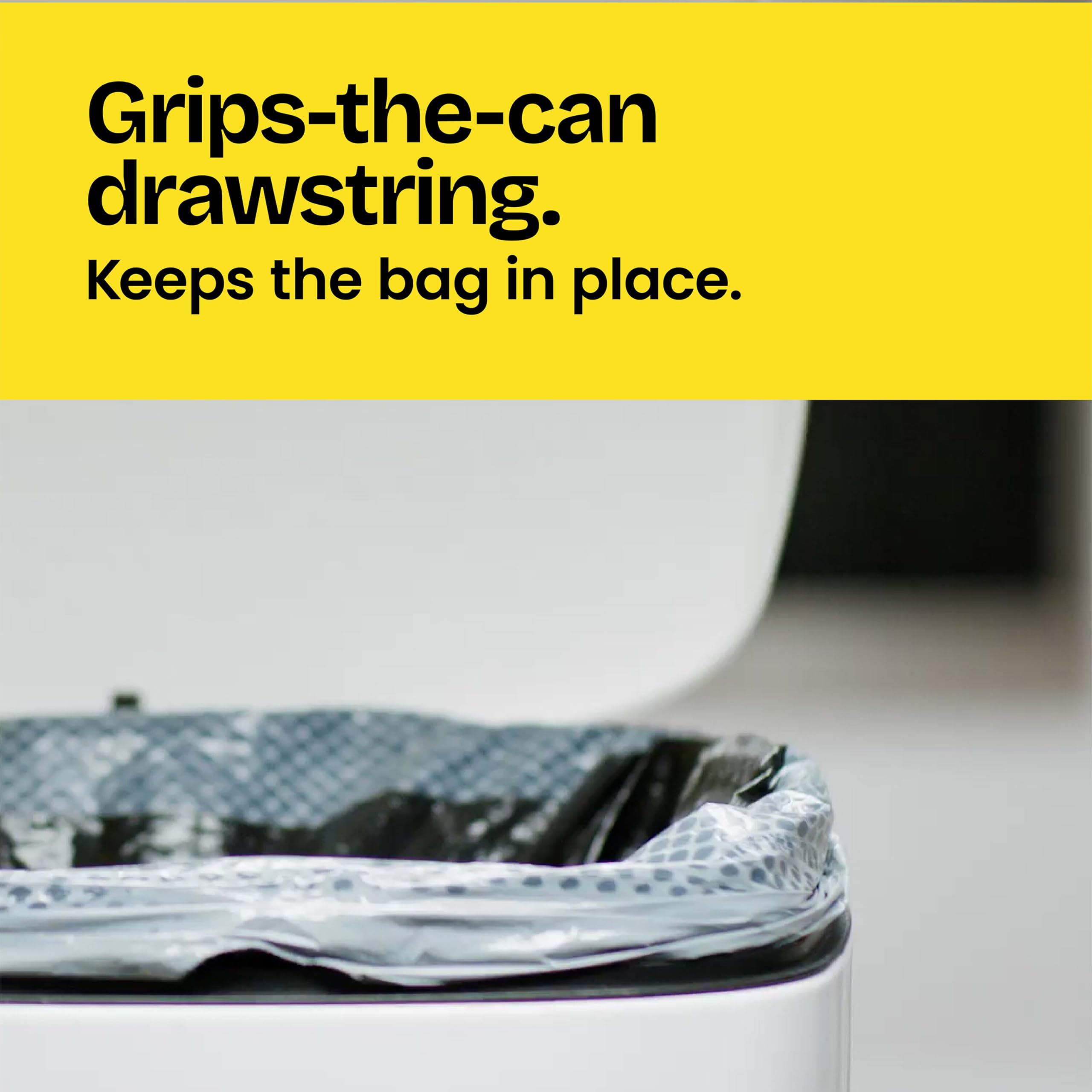 Glad Grips-The-Can drawstring secures the bag to the can.