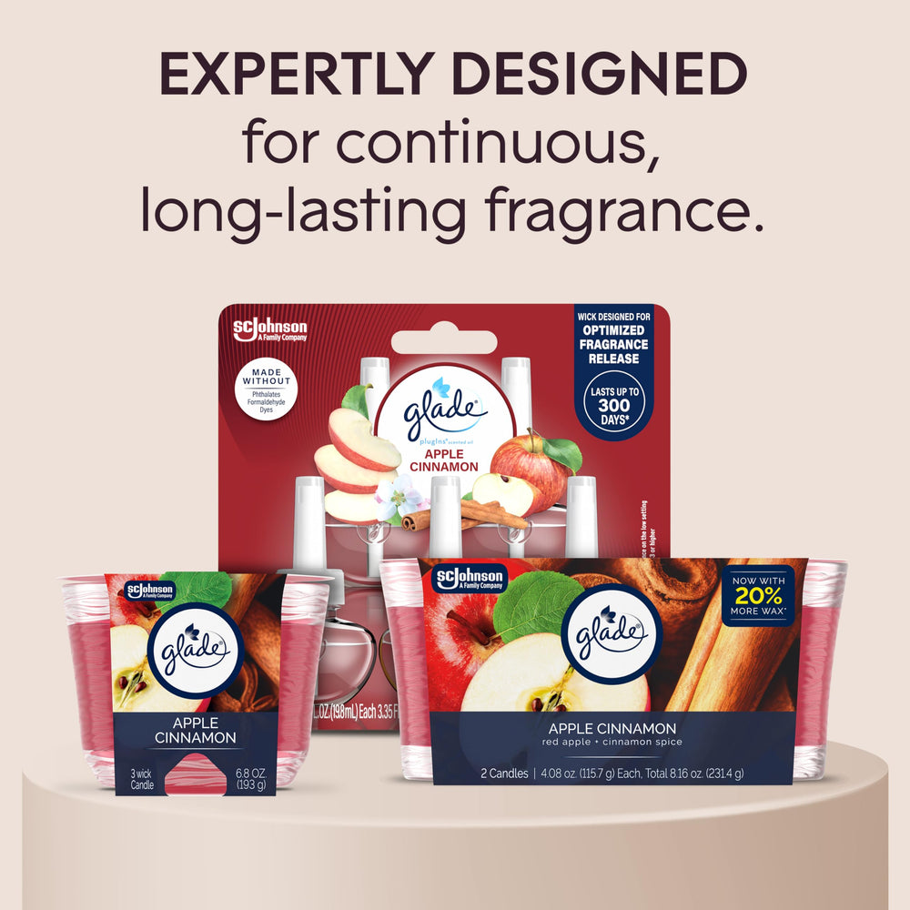 Glade 3-Wick candle delivers rich vanilla and spice for cozy nights.