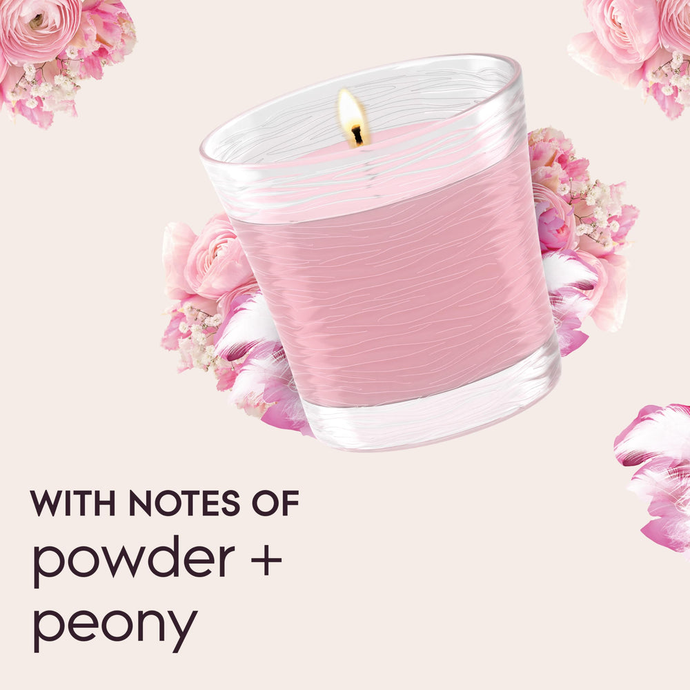 Glade Angel Whispers decorative candle enhances room ambiance during baths or readings