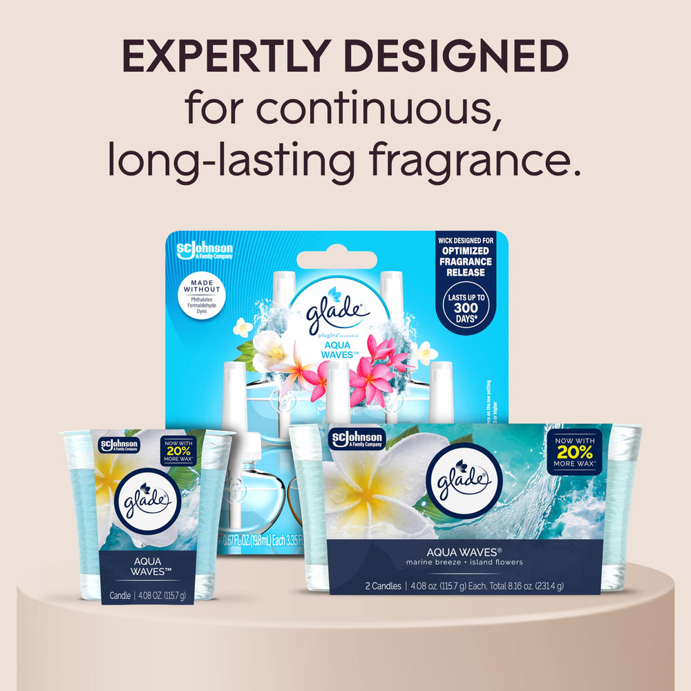Glade Aqua Waves essential oils infusion signals natural scent in the blend.