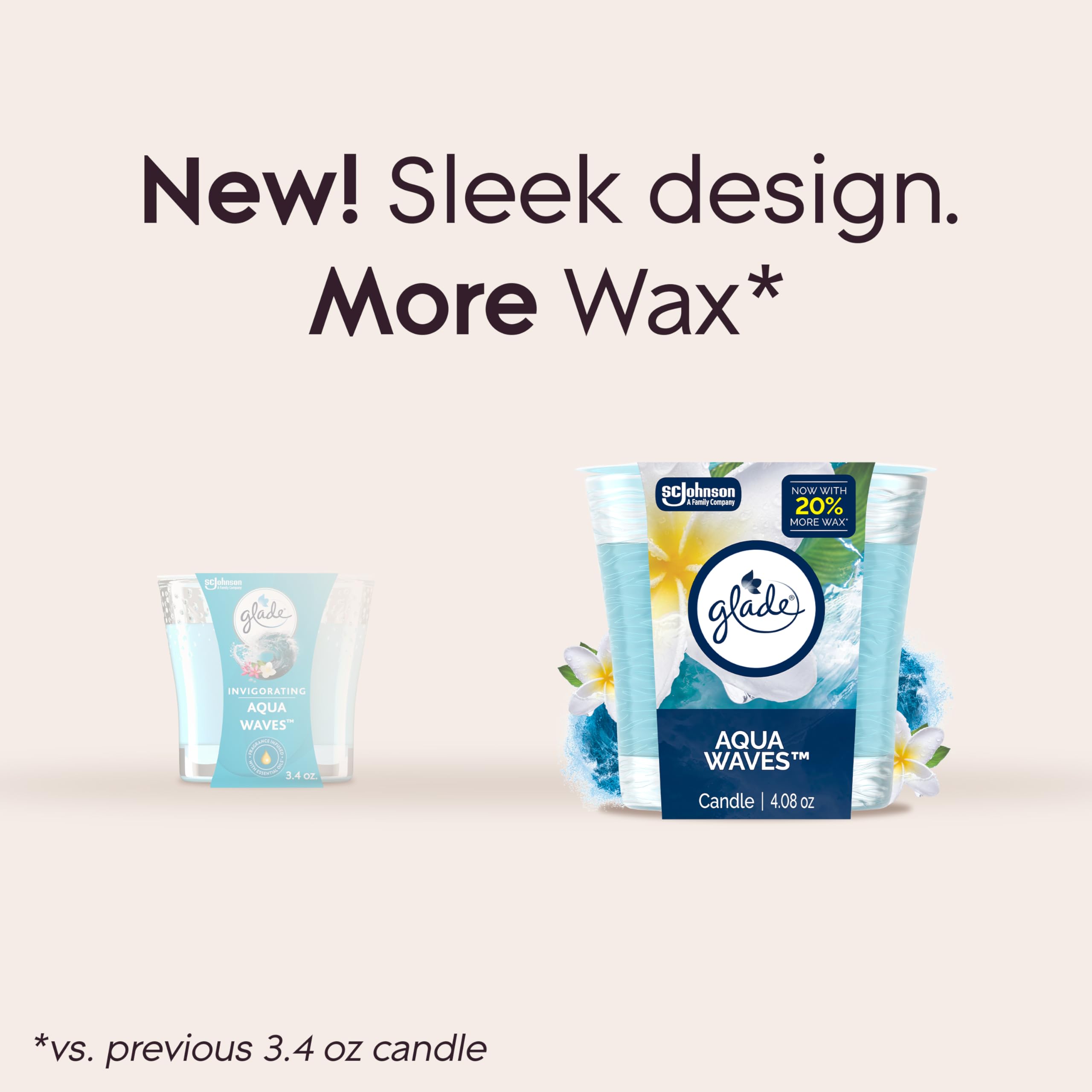 Glade Aqua Waves jar glowing softly to set a coastal mood at home.