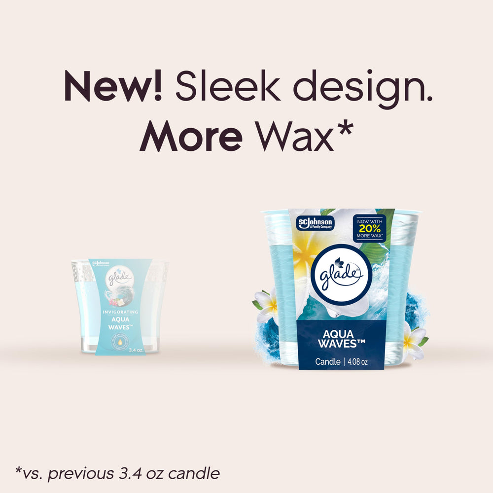 Glade Aqua Waves jar glowing softly to set a coastal mood at home.