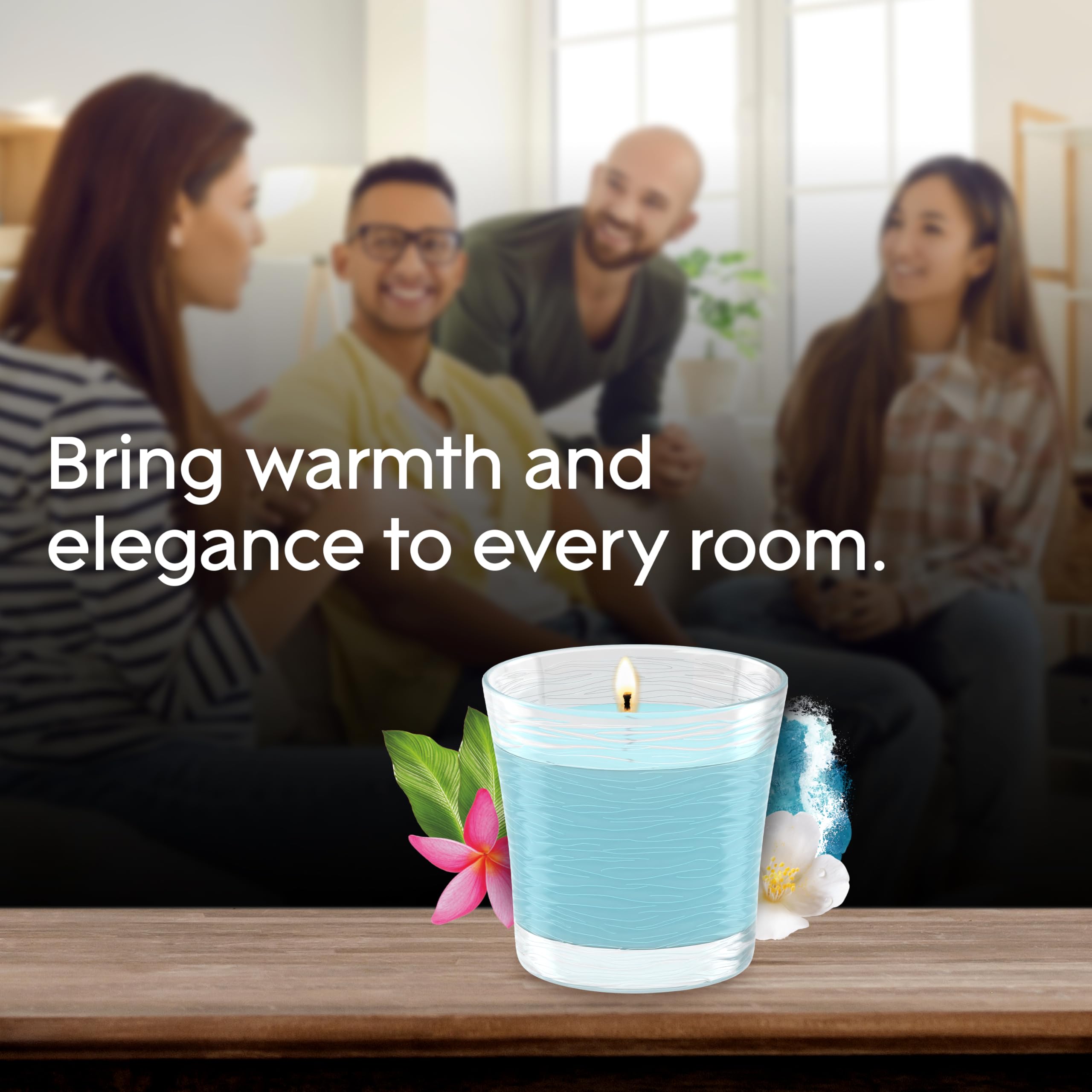 Glade Aqua Waves relaxation scene suggests a serene, aromatic self-care moment.