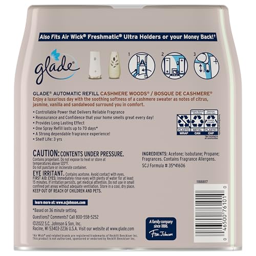 Glade automatic spray dispenser front view with refill ready to install