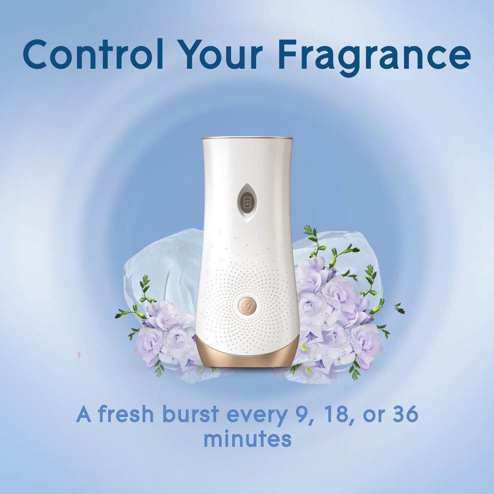Glade automatic spray holder opened by squeezing side ribs for refill access.