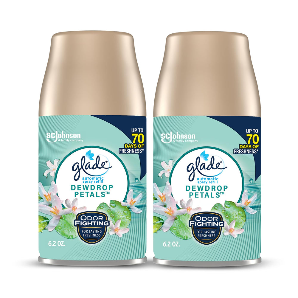 Glade Dewdrop Petals refill packaging ready for quick installation and long-lasting freshness.
