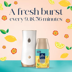 Glade spray dial settings showing 9, 18, 36 minute intervals for customizable freshness